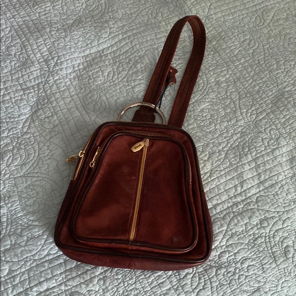 Valentina Chestnut Leather Backpack with Gold Accents - Picture 1 of 6